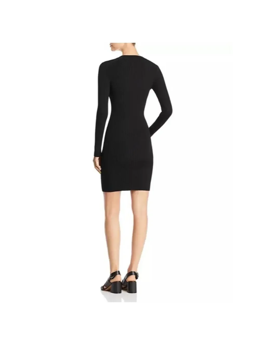 Michael Kors Black Ribbed Lace-Up Knee Length Dress M $325